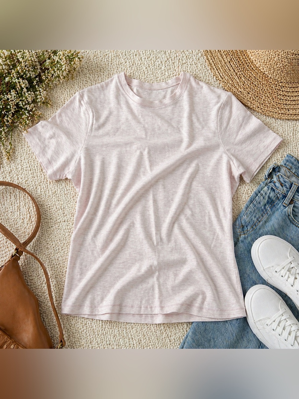 PUMIEY Light Pink Fitted Tee | Soft Cotton Blend Short Sleeve Top Size S